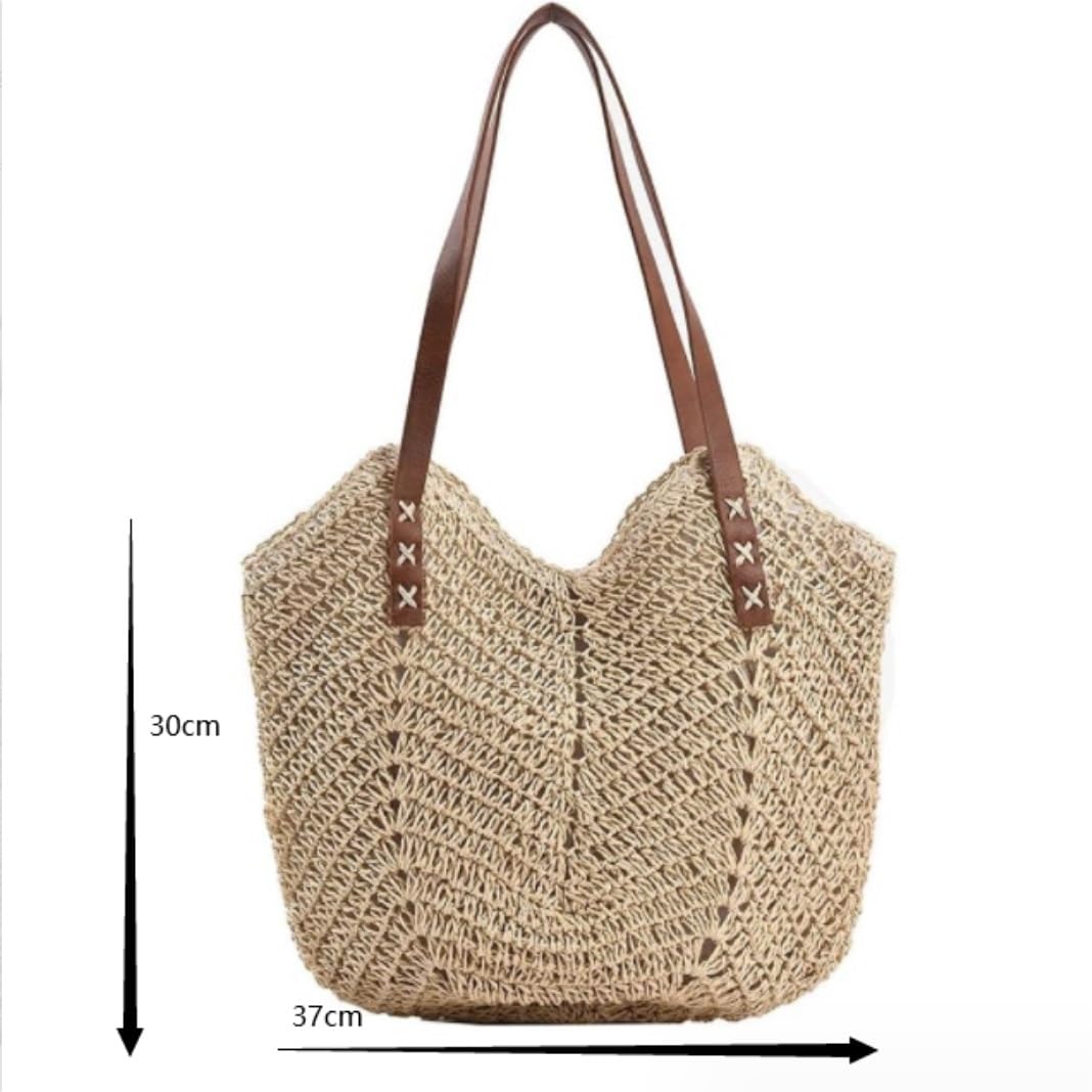 Bolso Paja Mujer Verano Bolso De Paja para Mujer, Bolso De Playa De Verano, Bolso De Mano Tejido Suave, Ratán Grande Bolso de Playa(Color:B)