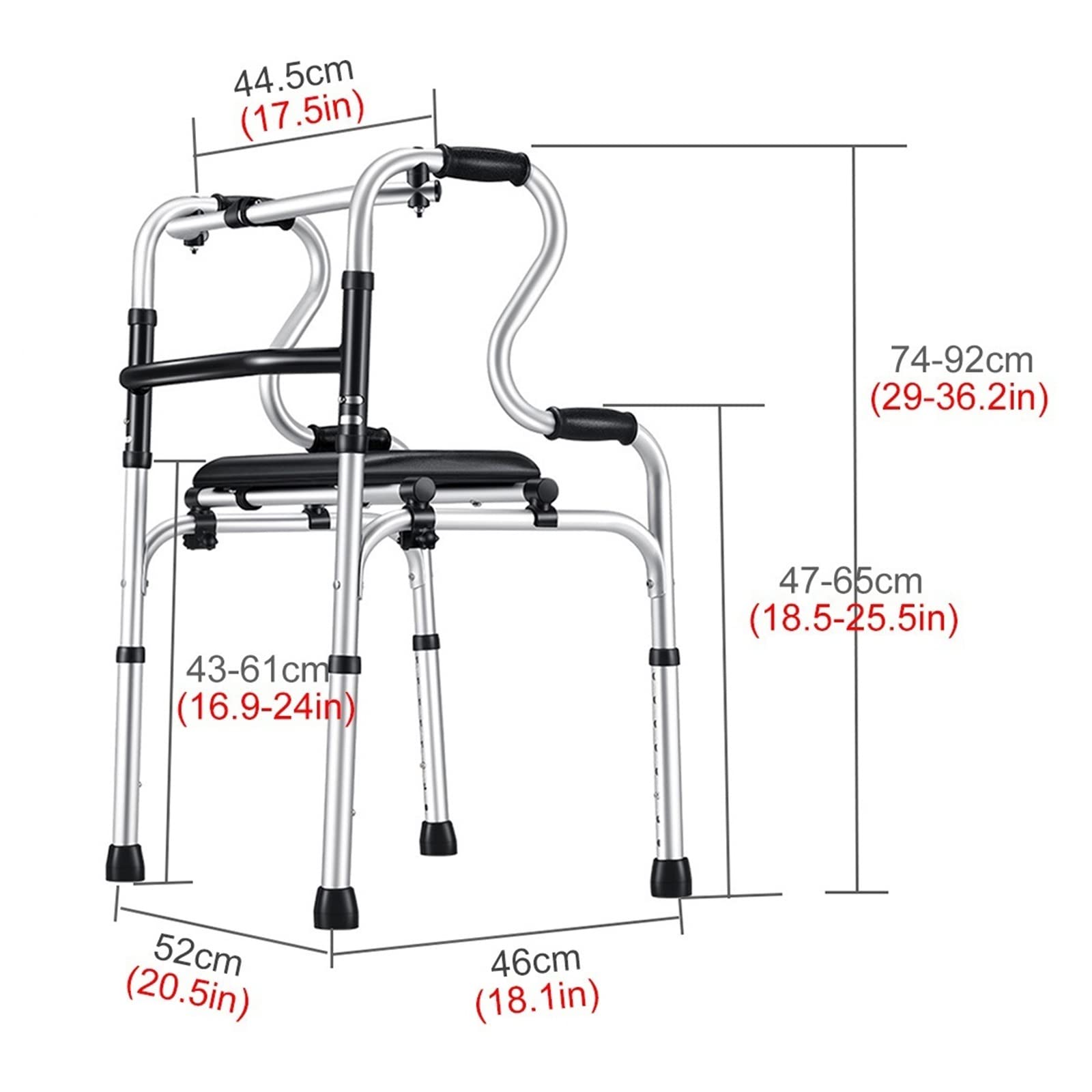 Składany Chodzik Typu Rollator, Chodziki Składane, Standardowy, Z Odpinanym Skórzanym Siedziskiem I Podwójnymi Podłokietnikami, Lekki, Przenośny Chodzik Ułatwia,
