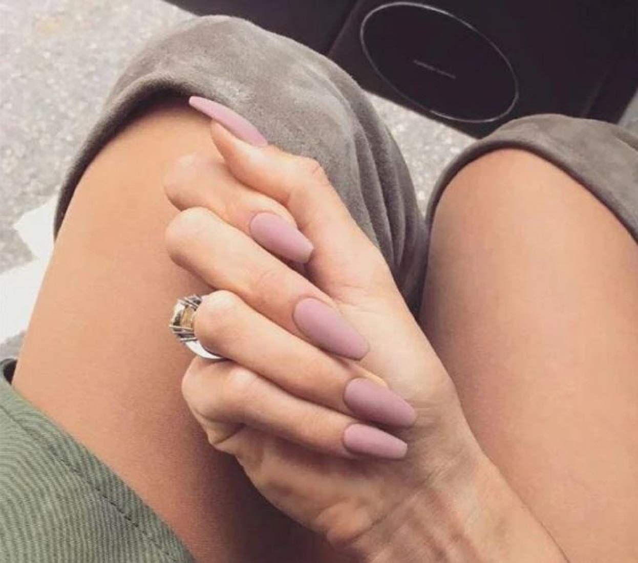 VIKSON INTERNATIONAL 24 Piece Matte Finish Naked Coffee Brown Plastic Round Tip False Nails Long Nails Extensions Reusable Fake Nails with Glue