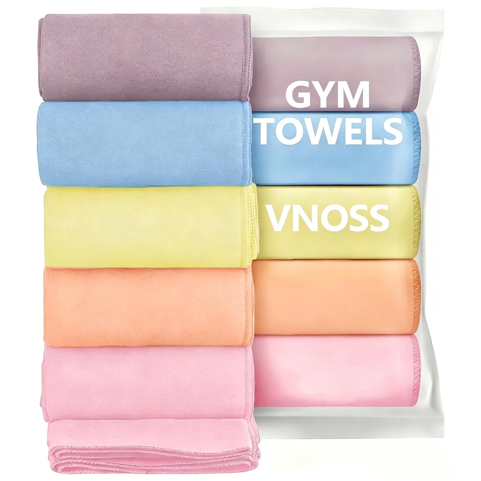 Vnoss Microfiber Gym Towels - Quick Dry, Highly Absorbing, Odor-Free, for Women & Men - Gym Towel for Hot Yoga, Tennis, Working Out, Camping, Set of 5, 16 * 27Inch, Pastel Colors