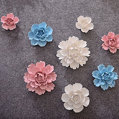 Alycaso Peony Ceramic Flower Wall Décor Artificial 3D Flower Wall Art For Living Room Home Hallway Bedroom Kitchen Farmhouse Bathroom Dining Room, White, 7.08 Inch #TOP1