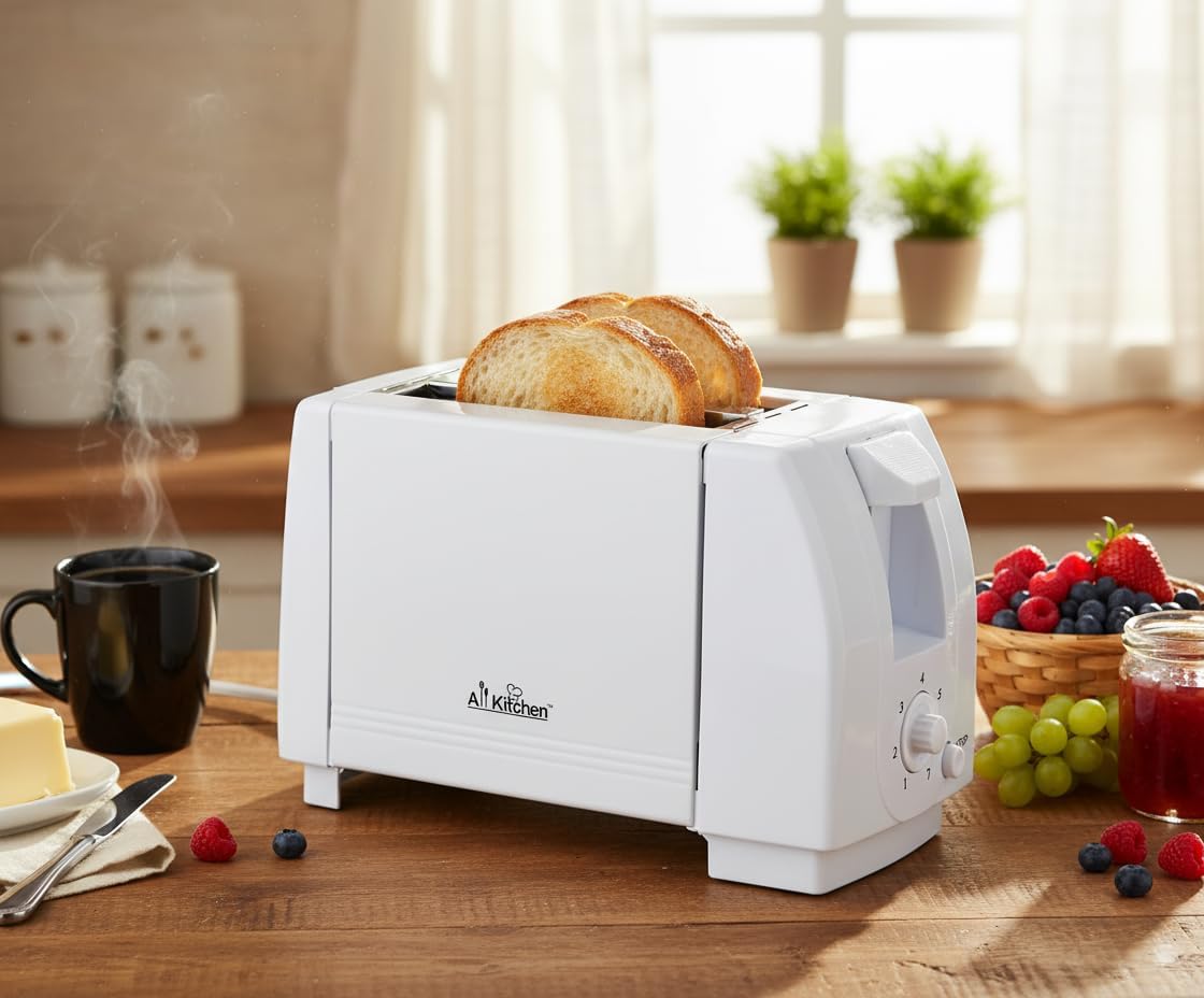J&V TEXTILES Cool Touch Toaster with 6 Temperature Settings & Extra Wide 1.25" Slots for Bagels, Waffles, Specialty Breads, Puff Pastry, Snacks, ETL Certified, 2 Slices (White)