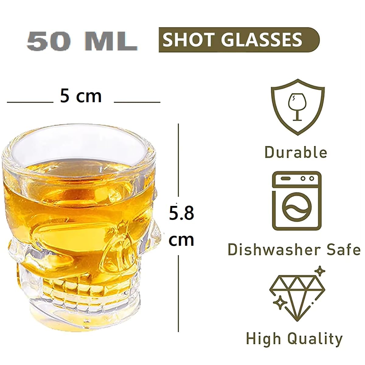 FINSTER Skull Shot Glass Set of 6-50ml, Transparent Crystal Stylish Design Vodka Shot Tequila Shot Zambun Shot Glasses 4