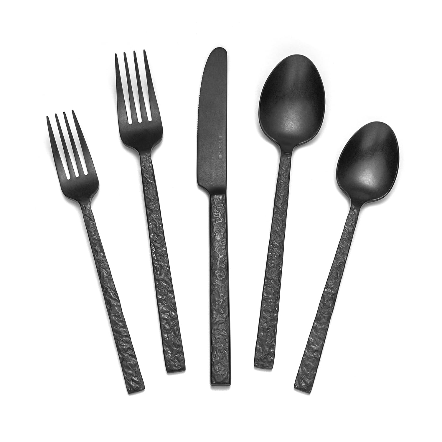KINGSTONE 40 Pcs Black Hammered Silverware Set for 8, 18/10 Stainless Steel Heavy Duty Flatware Set, Tableware Cutlery Utensil Sets for Home Restaurant Dishwasher Safe