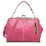 Women Vintage Small Retro Handbags Kiss Lock Crossbody Purse Frosted Leather Messenger Bag Tote