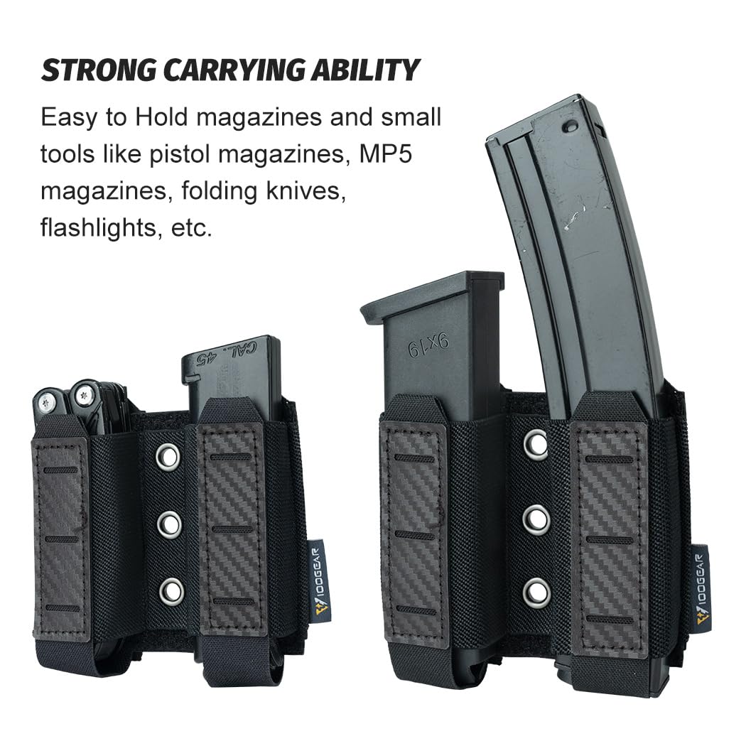 IDOGEAR Pistole Magazinbeutel Molle Magazin Pouch 9MM Doppelstapel Elastisches Magazin Holster mit Inner Loop Panel Laser-Cut Hardshell Mag Carrier