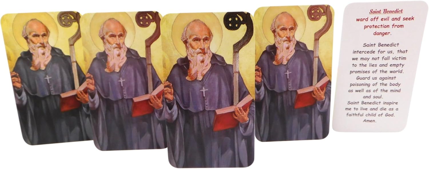 St Benedict Medal Set with Holy Cards Catholic Protection Saint Medallions, 5 of Each - Image 3