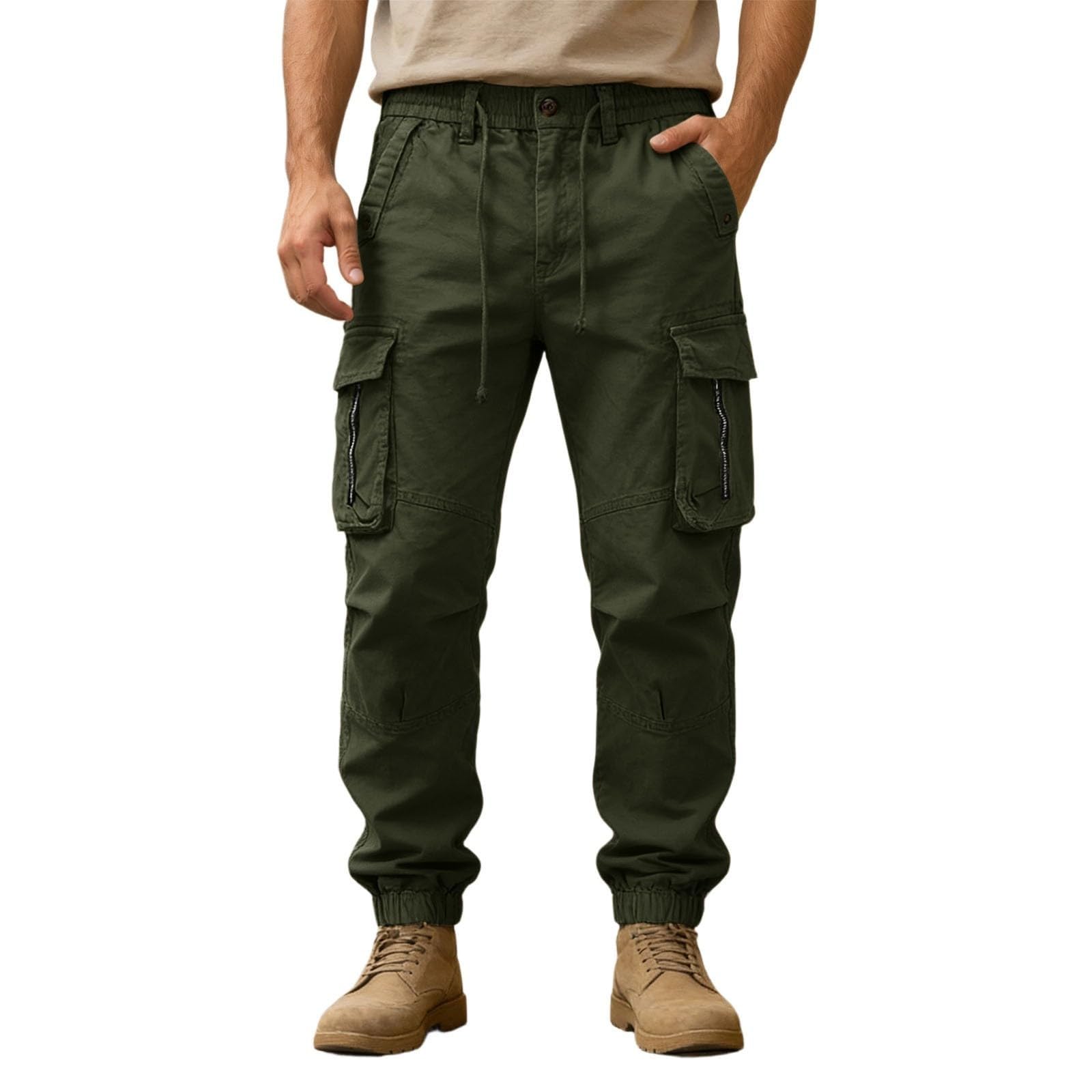 Cargohose für Herren, Stretch, entspannte Passform, Wanderhose | Arbeitshose mit Kordelzug an der Taille und mehreren Reißverschlusstaschen, feuchtigkeitsableitend, Baggy-Jogginghose, lässig