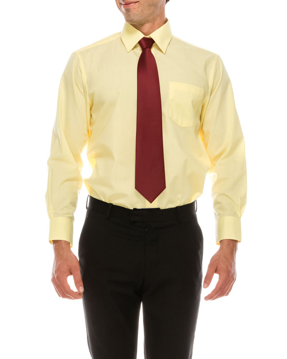 TrueM Mens Regular Fit Dress Shirt w/Reversible Cuff, 17 (Lemon, S-14-32)