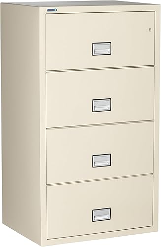 Archivador ignífugo lateral de 31 pulgadas de ancho con 4 cajones - Archivo legal y tamaño carta - Cerradura de llave - Resistente al agua - Seguro