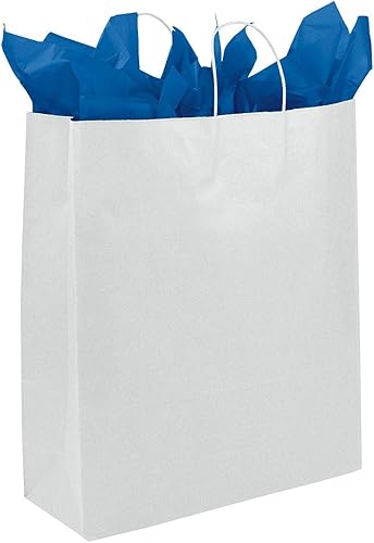 Bolsas de compras de papel kraft blanco jumbo – 16 pulgadas de largo x 6 pulgadas de profundidad x 19 pulgadas de alto – Caja de 200 bolsas de papel