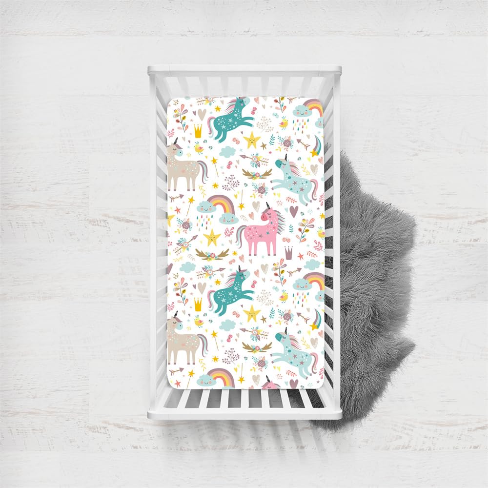 Odot Unicorn Cot Bed Fitted Sheets, Toddler & Baby Bed Sheets, Pink Unicorn Print Microfiber Mattress Protector, Cozy Lightweight Bedside Cribs Bassinet Sheets for Girls (Color B,90x140cm)