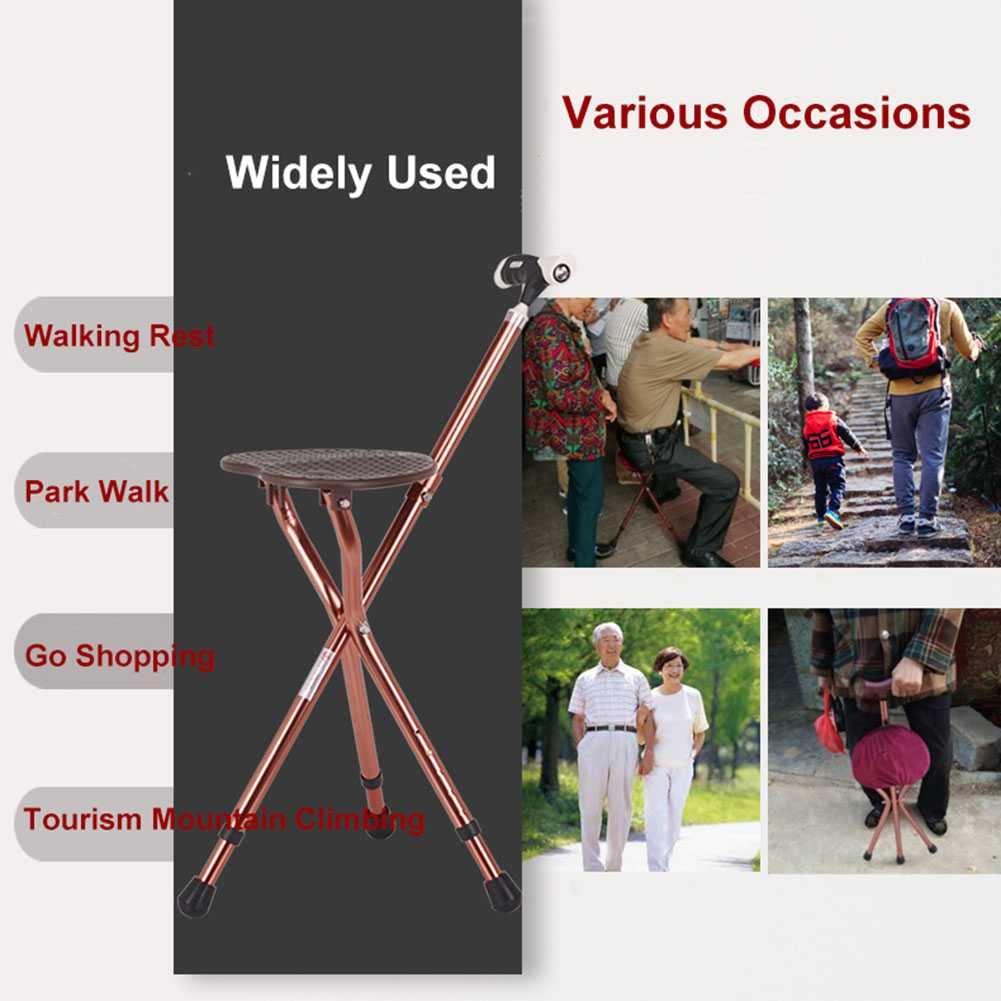 Silla para Bastones, Bastón para trípode con Asiento, Ajustable Bastón para Ancianos, 400 LB Capacidad, 3 Patas Bastón de Altura, para Eventos de Camping (Brown)