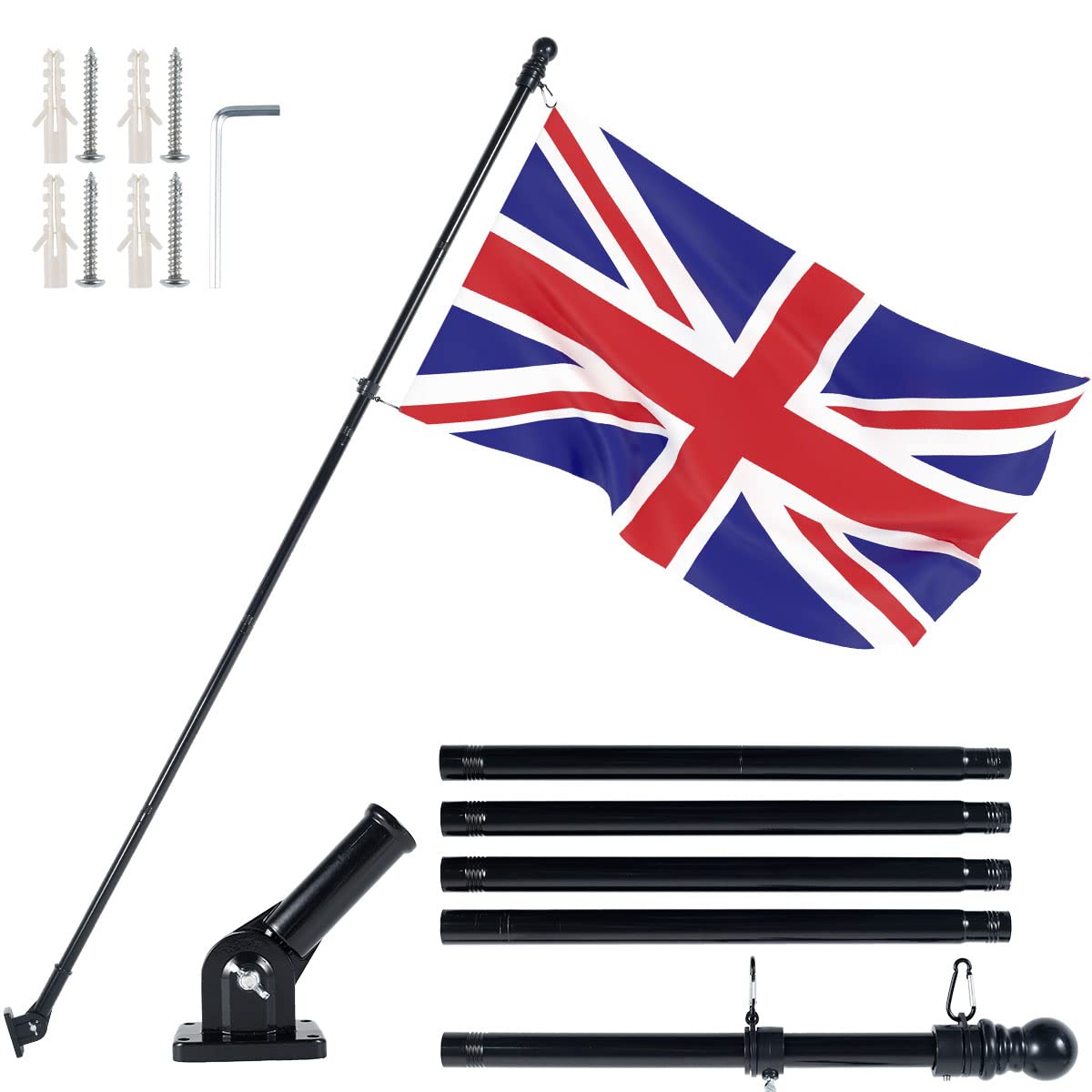 SDYGDB Flag Pole Kit 6FT Flagpole Kit for American Flag Metal Flagpole with Mounting Bracket Stainless Steel Flag and Pole Set for House Garden Yard Outdoor Fence Black(0.45cm thick,No Flag)