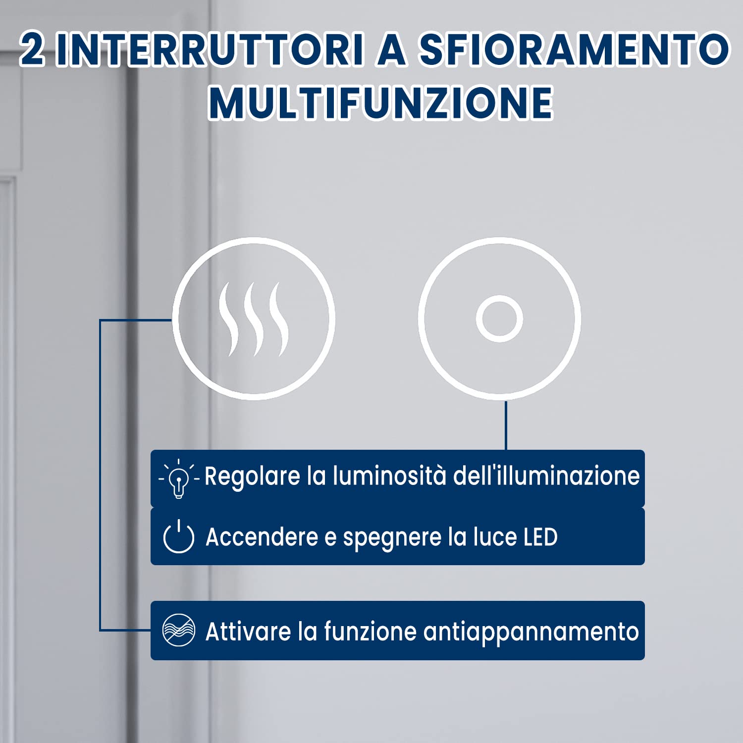 SONNI Specchio Bagno Rotondo Retroilluminato con Luce Regolabile Tricolore 80 cm,Doppio Tocco con Antiappannamento,Specchio da Parete Moderno