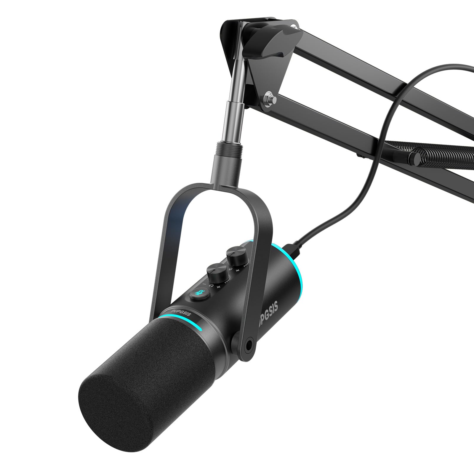 PUPGSIS XLR/USB 팟캐스트 마이크, 음소거 버튼이 있는 게이밍 마이크, 리버브 효과, 노이즈 캔슬링, 붐 암 스탠드, 헤드폰 잭, 스트리밍/녹음/게임/보컬용 다이나믹 마이크-블랙