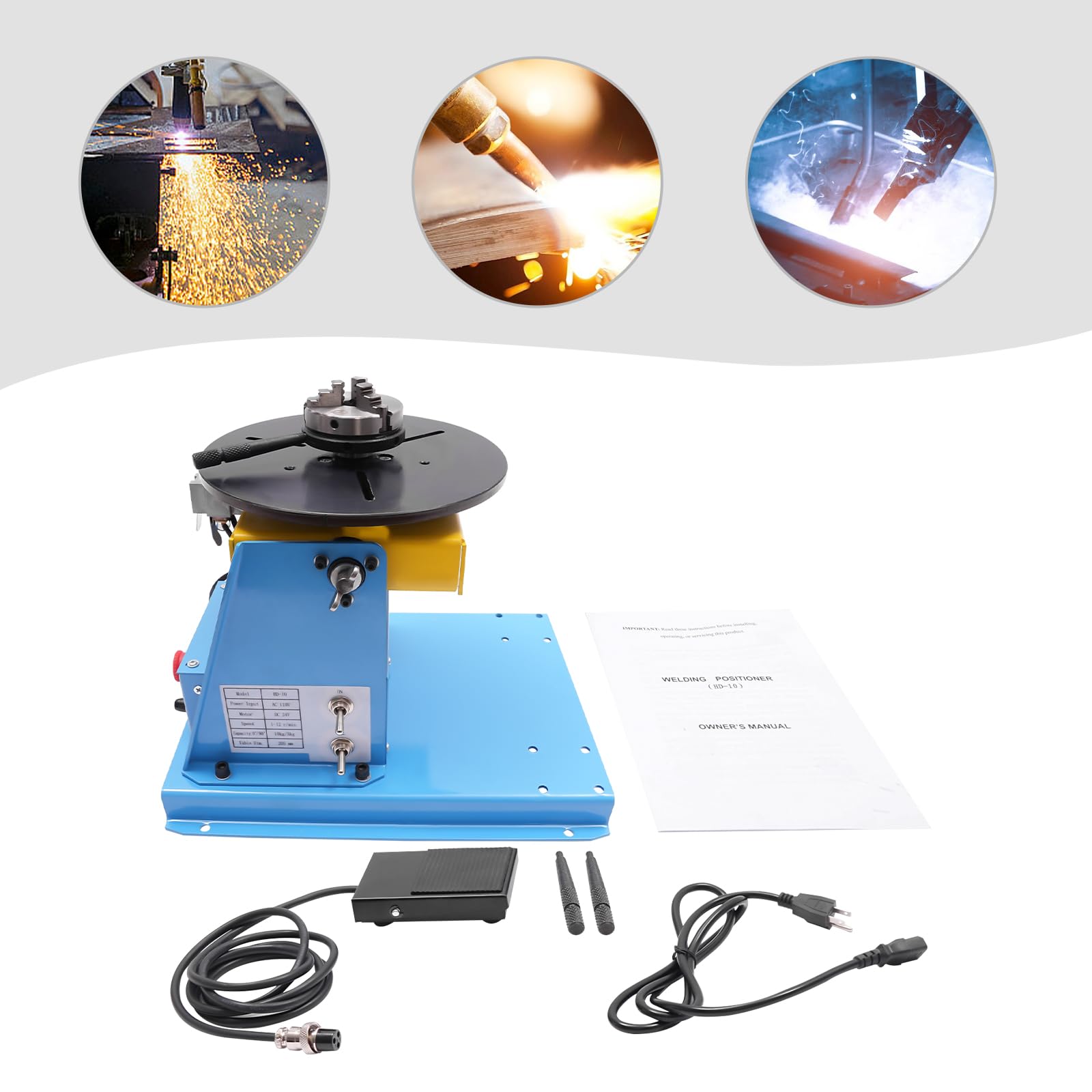 Rotary Welding Positioner Turntable Table, AC 110V Welding Positioner, Welding Positioner 10kg(Horizontal)/5kg(Vertical) Rotary Table(US)