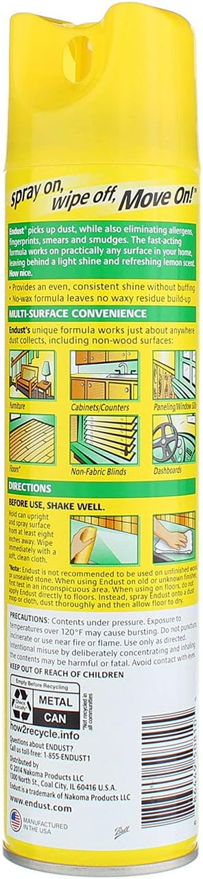 Endust Lemon Zest Multi-Surface Dusting & Cleaning Spray 12.5 oz (Pack of 2) Made in USA