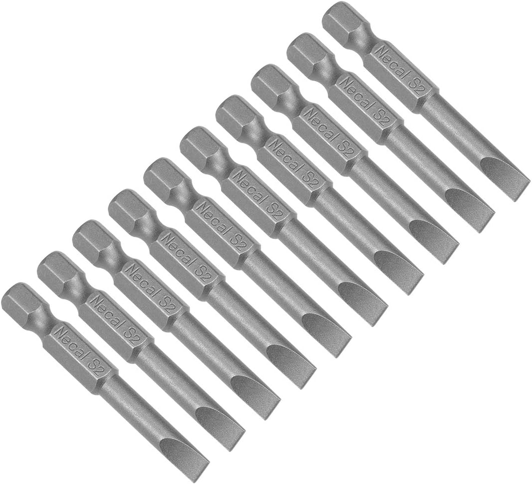 uxcell 10 Pcs 5mm Slotted Tip Magnetic Flat Head Screwdriver Bits, 1/4 Inch Hex Shank 2-inch Length S2 Power Tool