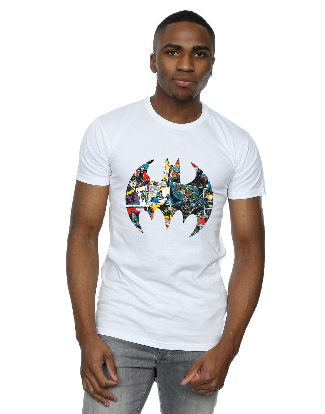 Absolute Cult Men's White Dc Comics Batman Comic Book Logo T-Shirt XXXX-Large