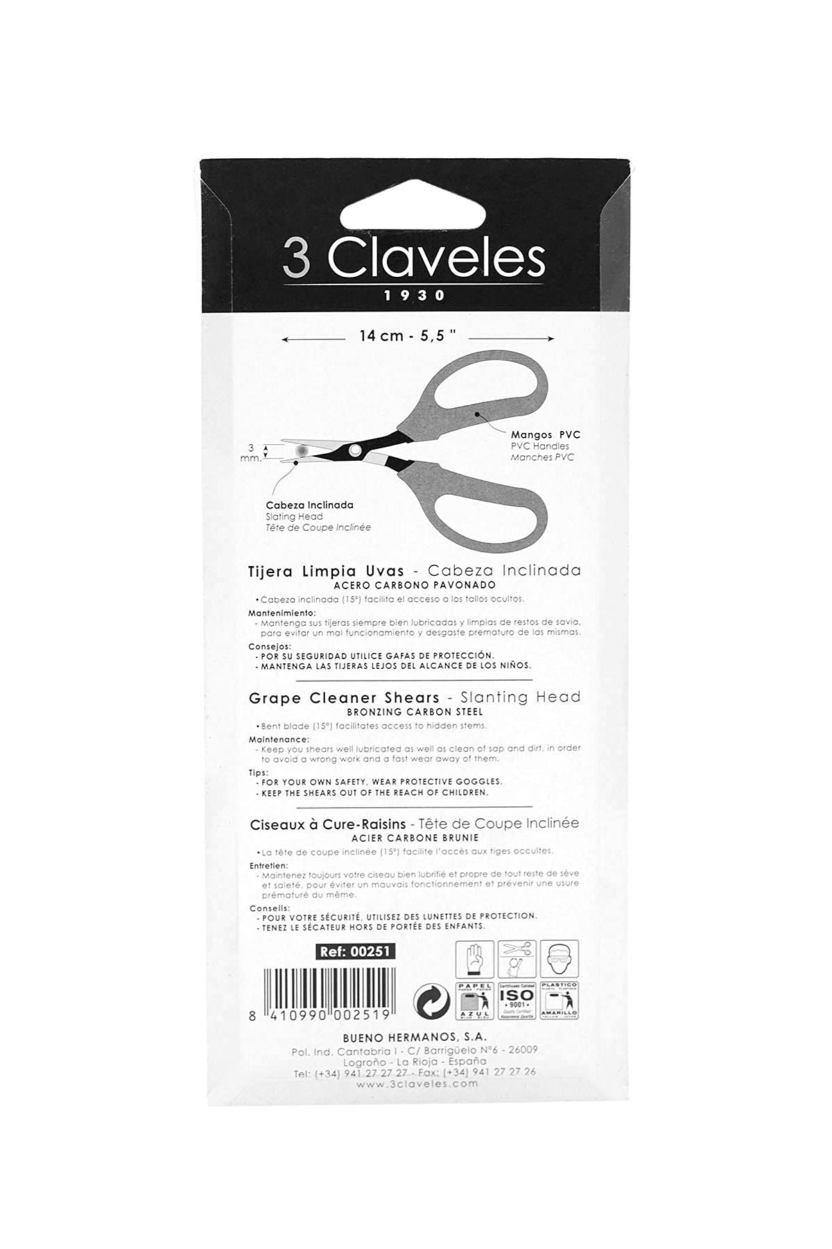 3 Claveles - 3Claveles 251 - Tijera limpia uvas curva (ABS, 5.5")