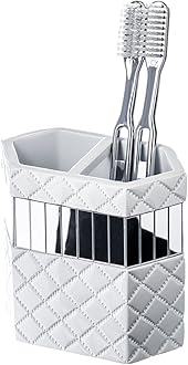 Creative Scents Quilted Mirror White Toothbrush Holder – Bathroom Toothbrush Organizer - Decorative Toothbrush and Toothpaste Holder for Bathroom Holds Multiple Toothbrushes and Paste
