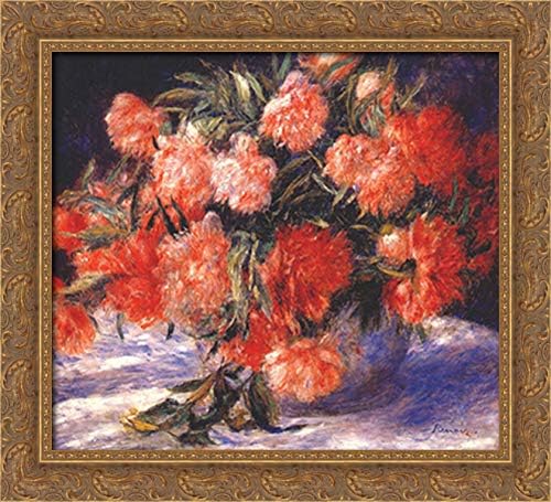 Peonies 22x20 Gold Ornate Wood Framed Canvas Art by Pierre Auguste Renoir