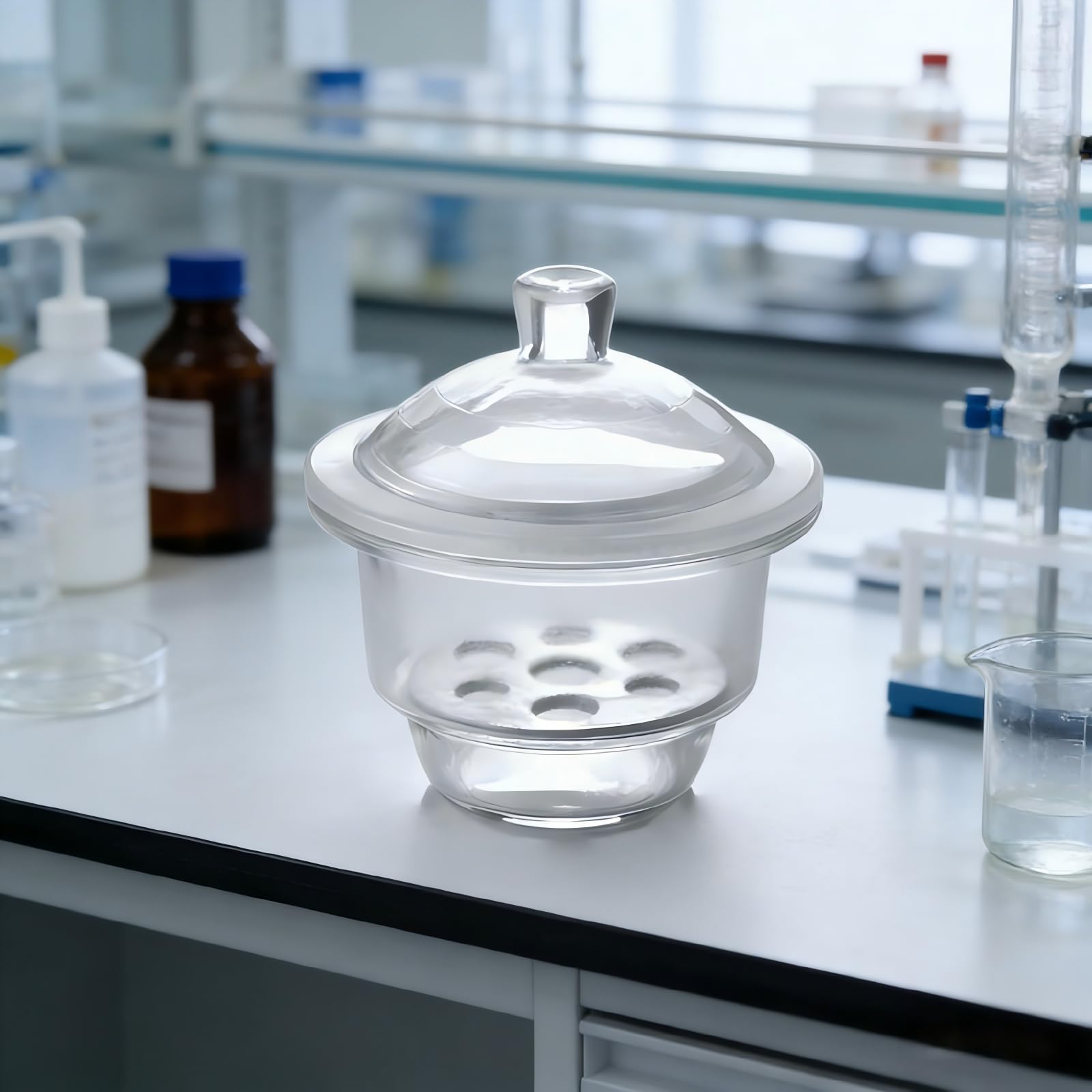 Labor-Exsikkator aus Borosilikatglas, korrosions- und hitzebeständig, entfeuchtend, geeignet zum Trocknen und Aufbewahren von Reagenzien, Mikroskoplinsen usw Transparent 150mm