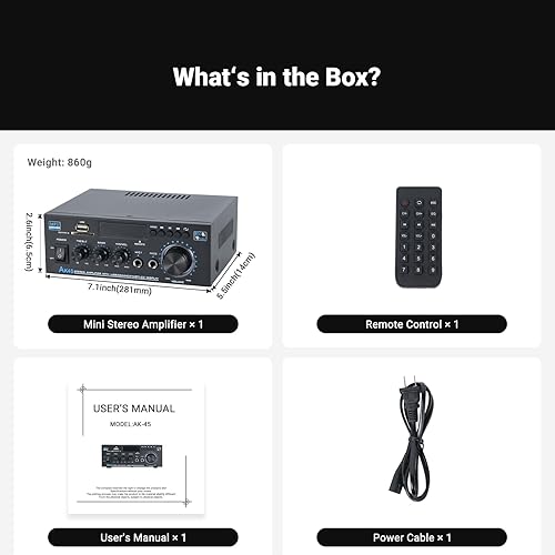 Miniatura 6 de Receptor estéreo y amplificador de audio para el hogar, receptor Bluetooth AK45 para estéreo doméstico, 300Wx2, Bluetooth 5.0, 2 canales, con FM y