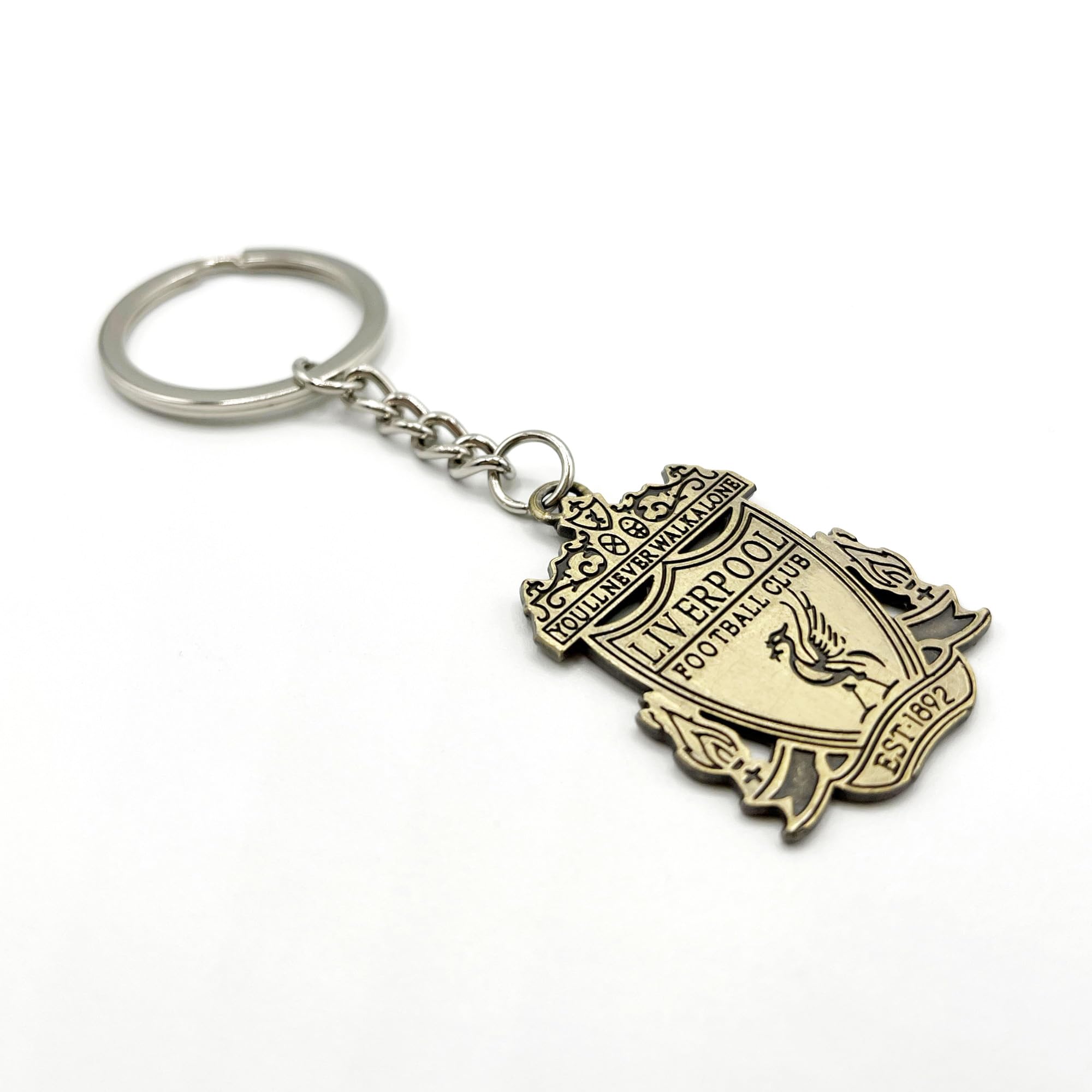 AUTOZOCO Llavero metálico Liverpool, edición de aficionado, Llavero dorado con emblema del Liverpool, equipo Reds, Metálico, Color dorado