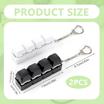 2 Pcs 4-Button Keyboard Fidget Toys With Keychains, Black And White