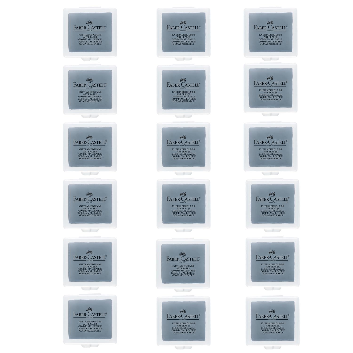 FABER-CASTELL Art Eraser 205262 Kneading Eraser, Grey, 18 Erasers in Plastic Box