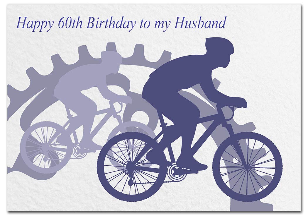 Extra Large Husband 60th Birthday Card - XL Big thick A4 size - Cool Cycling Bike Bicycle Cyclist Art - Special Age Year Traditional Greeting - Huge Happy Wishes Him Men Male - UK Eco-Friendly