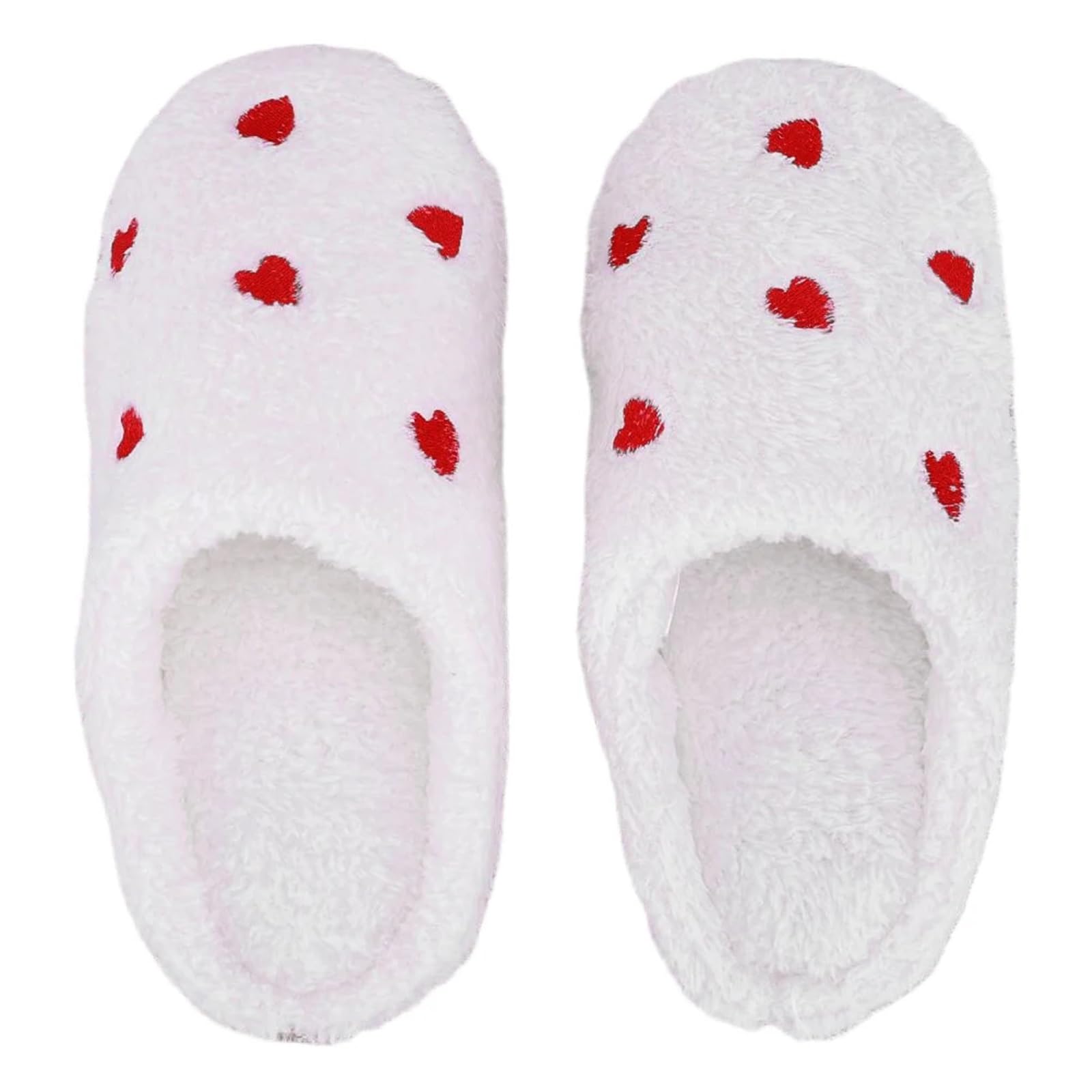 ERHTGUO Plush Heart Slippers Comfortable Slip-on House Shoes Breathable Flat Thermal Fluffy Love For Indoor Bedroom(White,38-39)