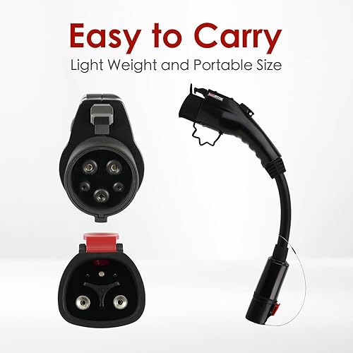 Miniatura 8 de WOLFCAR - Adaptador de carga Tesla a J1772 con bloqueo de seguridad máximo 60 A y 250 V adaptador portátil J1772 EVs compatible con conectores Tesla