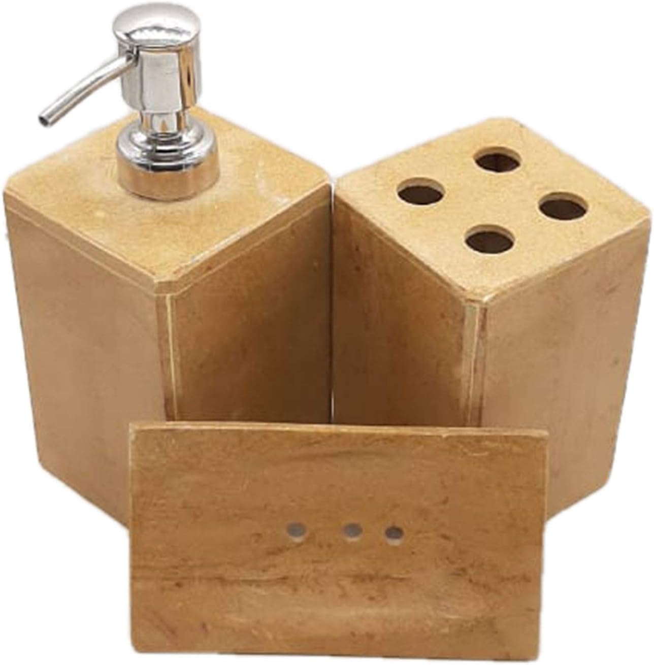 Christmas Handmade Marble Bathroom Accessories Set Soap Dish, Liquid Dispenser, Toothbrush Holder Set, Best for Gifting, Made by Awarded-Certified Indian Artisan (Multicolor)