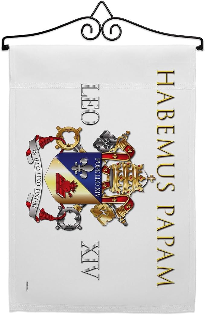 Pope Leo XIV Coat of Arms Canvas Set Flag Hanger Memorial Wall Decor Religiou Sign Picture Print Habemus Papam Decorations American Papal Poster Vatican Tapestry Catholic Gifts Made in USA