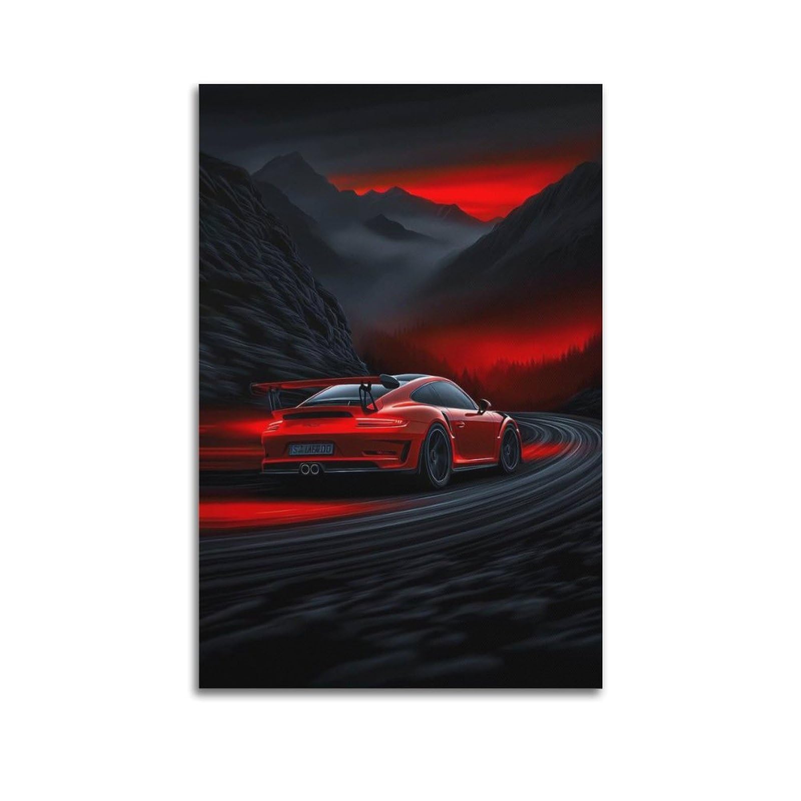 XKUGA Anime Supercar Drift Poster Red 911 GT3 991.2 RS Racing Modern Decorative Canvas Prints - Ideal Wall Art for Family, Man Cave, Game Room, Boys & Girls Bedroom 24x36inch(60x90cm)