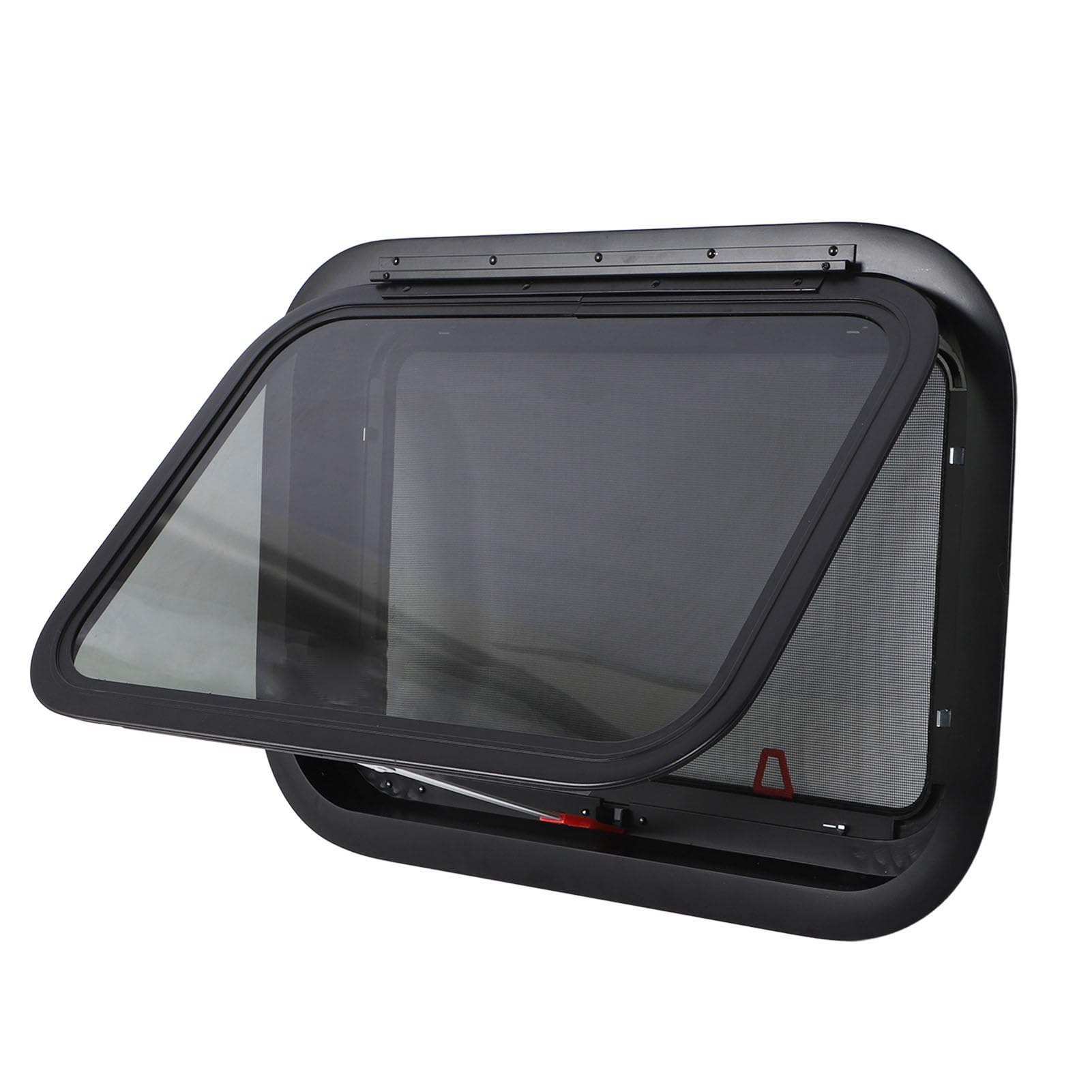 gernie RV Exit Window, 22.4x15.2 Inch RV Window Replacement with Mesh Screen & Support Rod, Tempered Glass Emergency Window with Trim Kit for Caravan Camping Trailer Motorhome