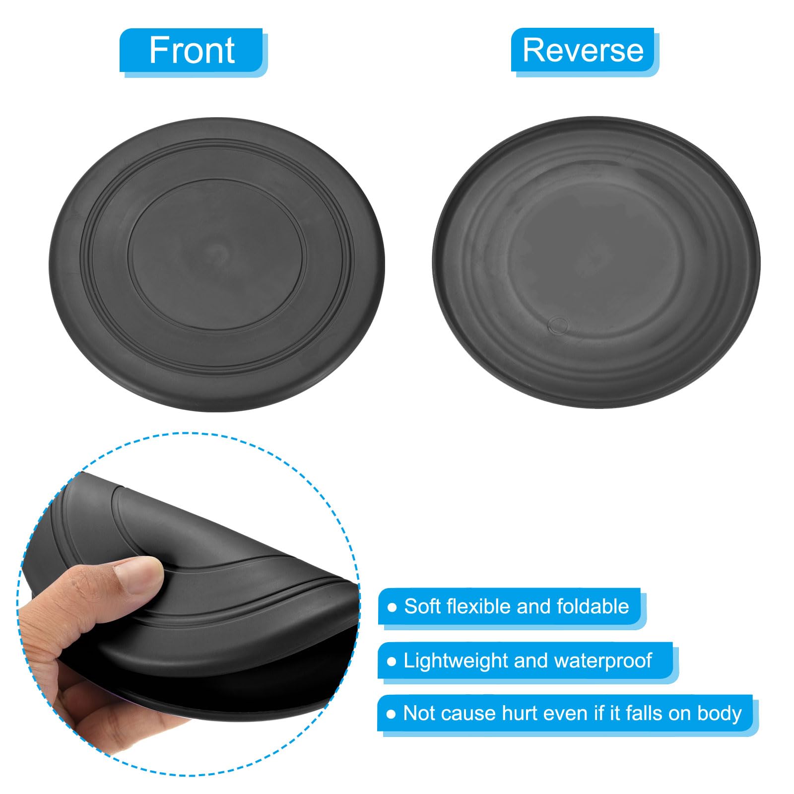 PATIKIL 7 Inch Flying Disc, 3Pcs TPR Flying Discs Soft Waterproof for Adults Outdoor Playing Sport Black - Image 3