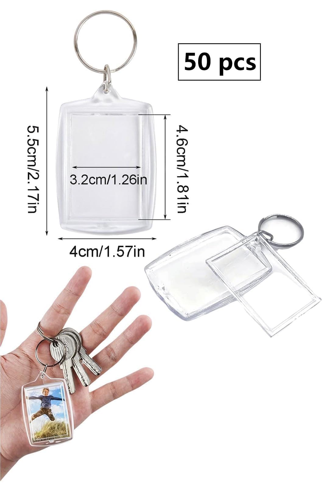 MINZHI 50 pezzi Acrilicoportachiavi,Portachiavi in acrilico,Portachiavi con foto, Portachiaviacrilicorettangolare,Portachiavi foto acrilico,adatti per essere regalati a parenti e amici