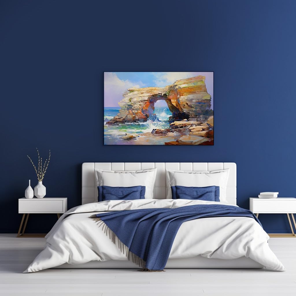 Canvas for Living room. Majestic Seascape: The Turbulent Dance of Waves and Stone, 27 x 18 inch Canvas Wall Art - Contemporary Masterpieces - Modern Home Decor