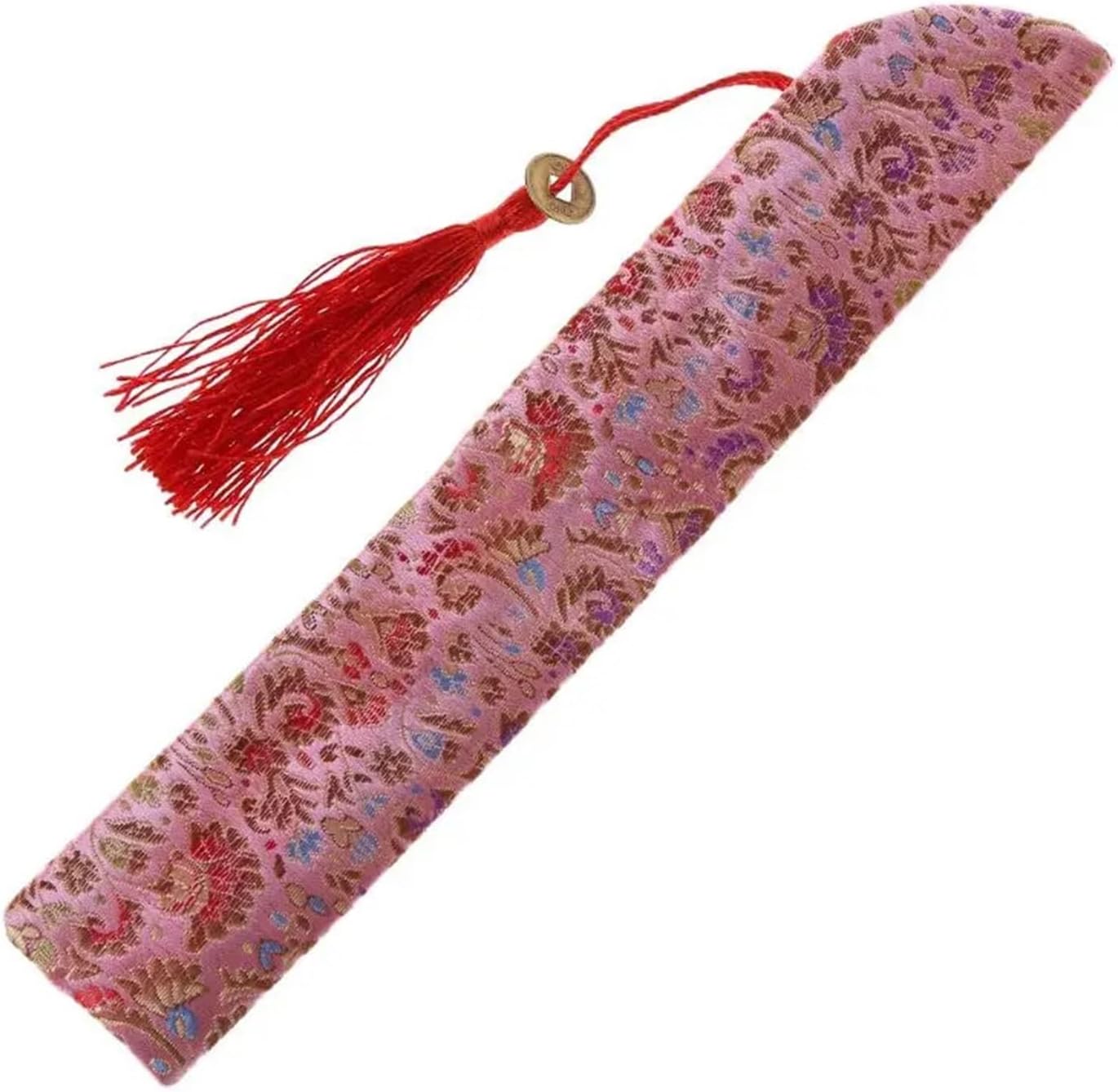 Silk Folding Hand Fan Bag with Tassel Dustproof Holder Protector Pouch Case Cover Retro Style