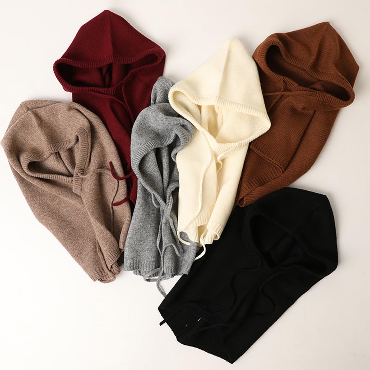 Echarpe à Capuche Cagoule Chaude en Tricot avec Cordon Ajustable pour Femme Homme, 10% Cachemire & 90% Laine, Hiver Bonnet Beanie Tricoté Écharpe Loop 2 en 1, Mode Chapeau à Oreillettes Coffee F