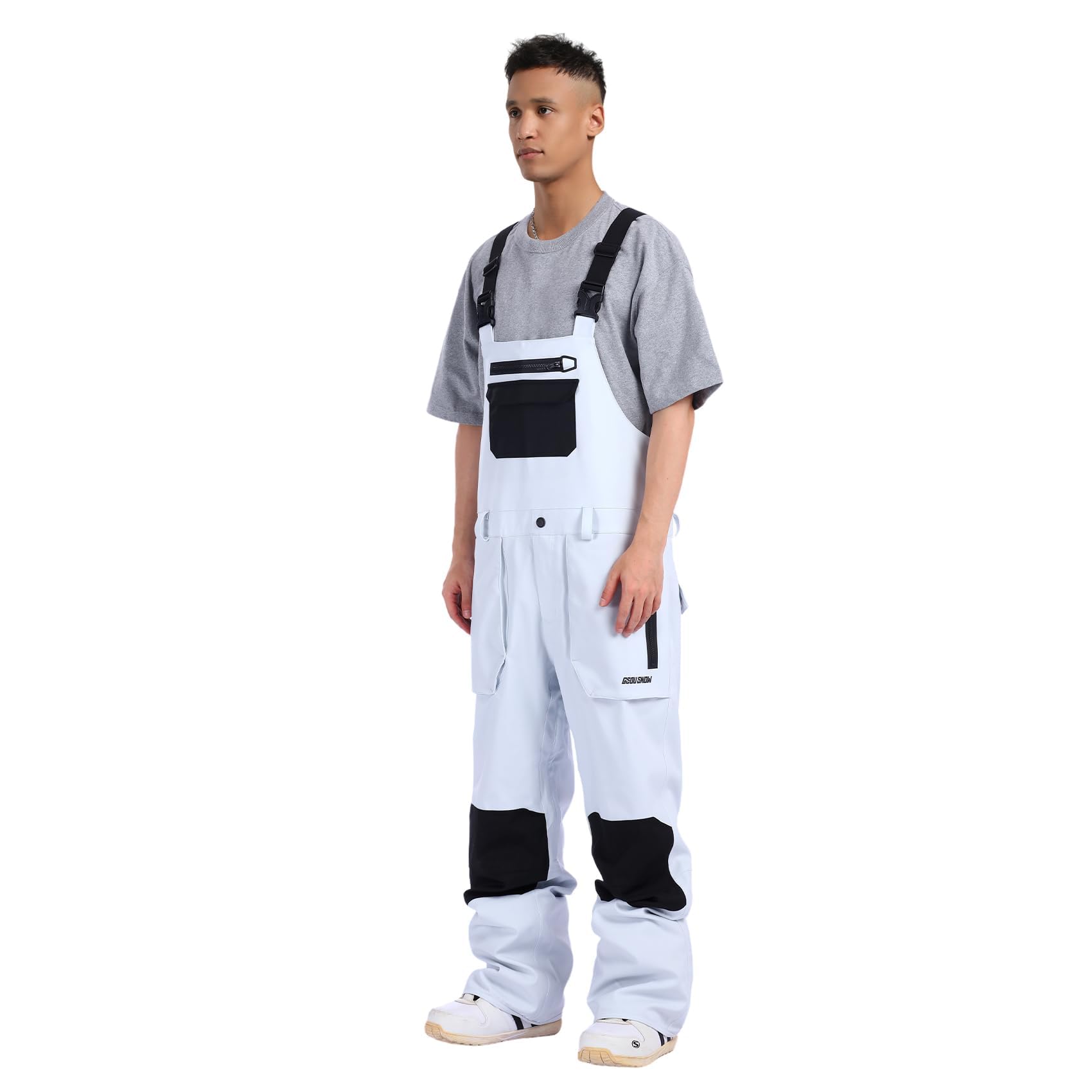 GSOU SNOW Uomo Salopette da Sci Bavaglino da Snowboard Pantaloni da Neve - Multi Tasche Leggeri Impermeabili Antivento Traspiranti Caldi
