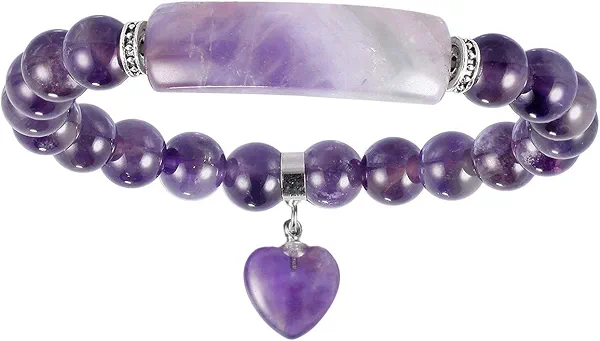 Nupuyai 8MM Stretch Bracelets for Unisex, Healing Stone Bracelet with Dangle Heart Charm 7"