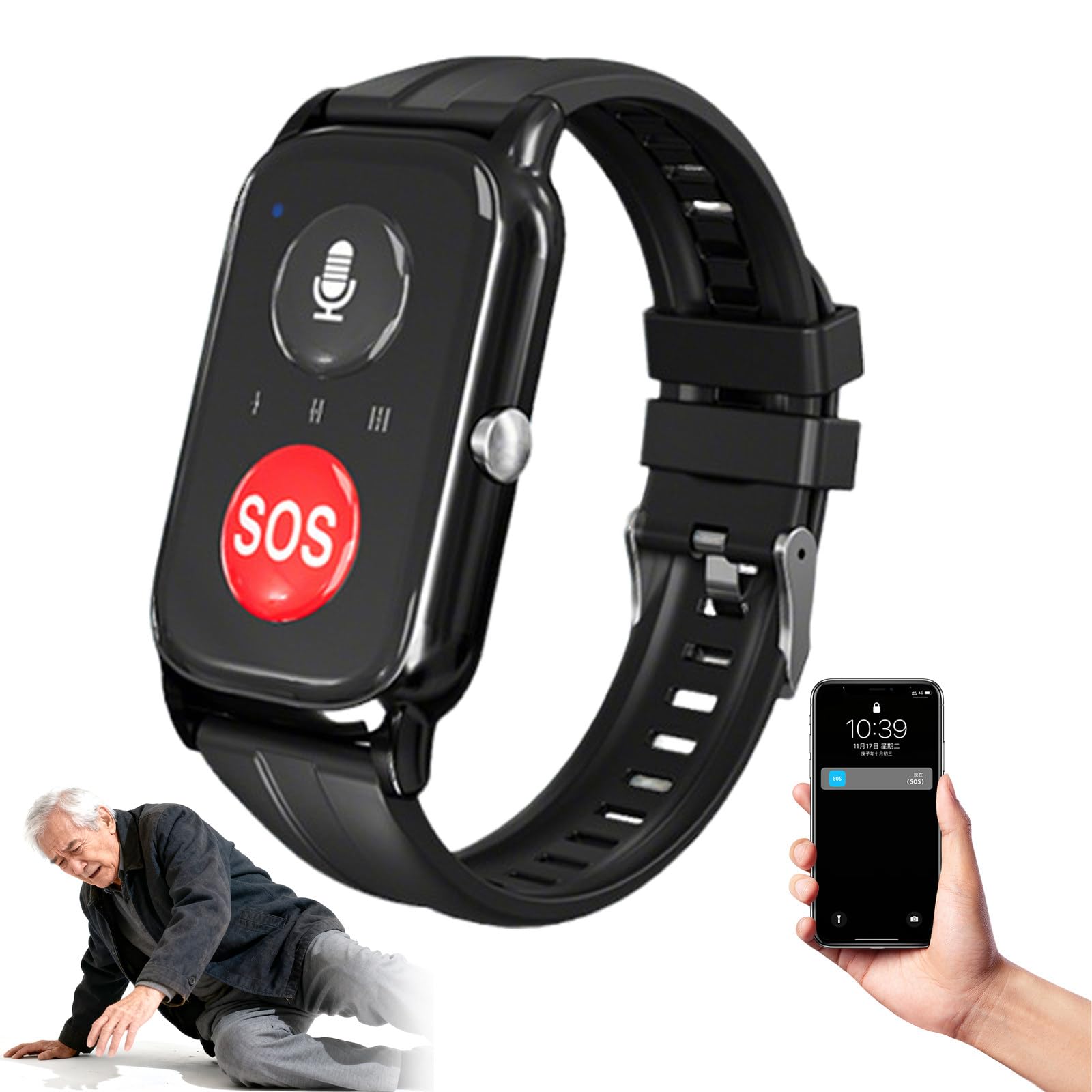 Inteligentny zegarek dla seniorów z alarmem i funkcją wykrywania upadków, lokalizator GPS, szybkie wybieranie numeru, zapobieganie zgubieniu się, przycisk SOS