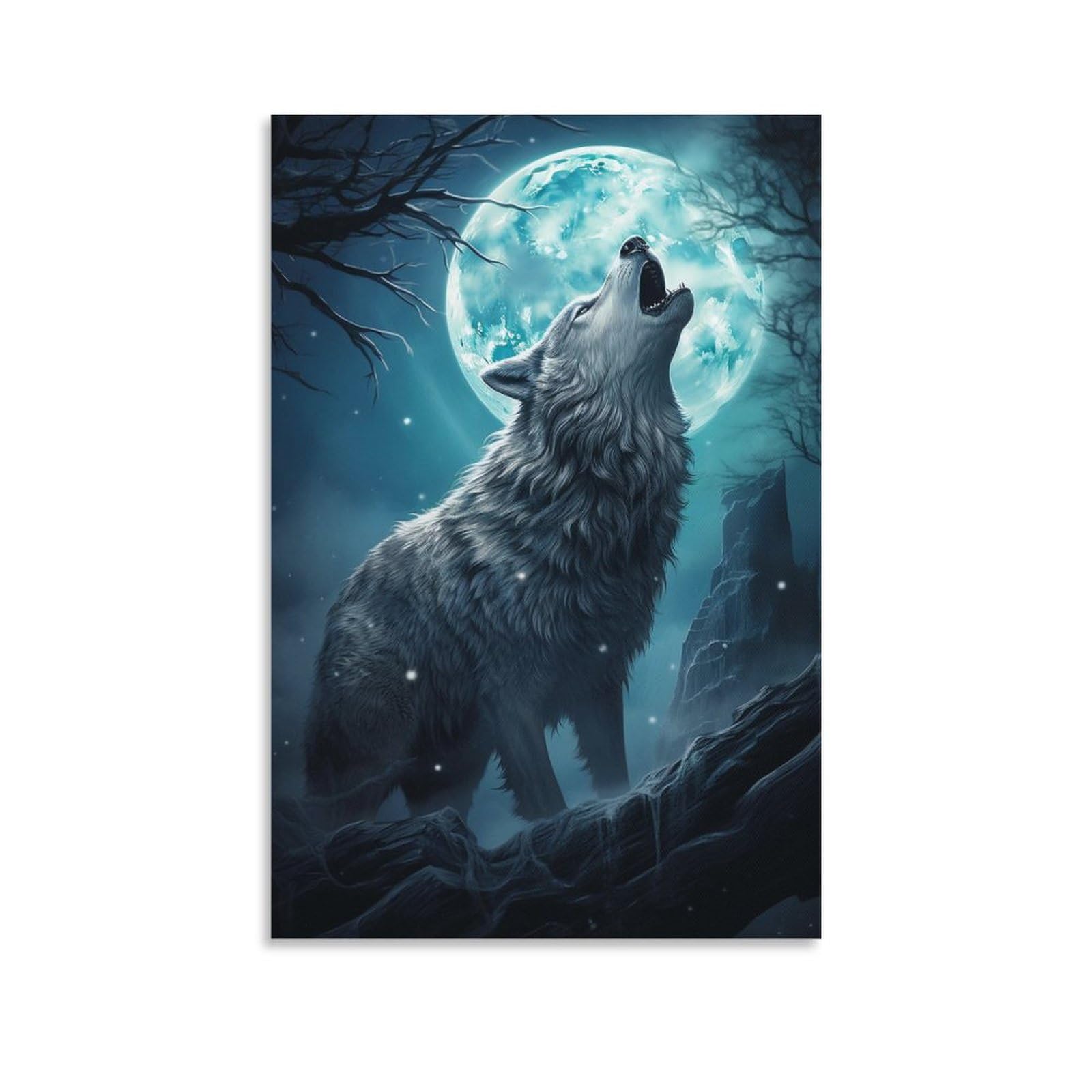Ayaros Unframe-Howling Wolf Howling Wolf Wall Art Canvas Poster Moonlight Rustic Animals Natural Scenery Wall Decor Poster Dormitory Decor Painting Art Unframed 12X18 Inch