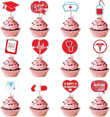 Miniatura 2 de 25 decoraciones para cupcakes de enfermeras 2023 con 1 decoración para tartas de graduación de enfermeras y 24 decoraciones para cupcakes para