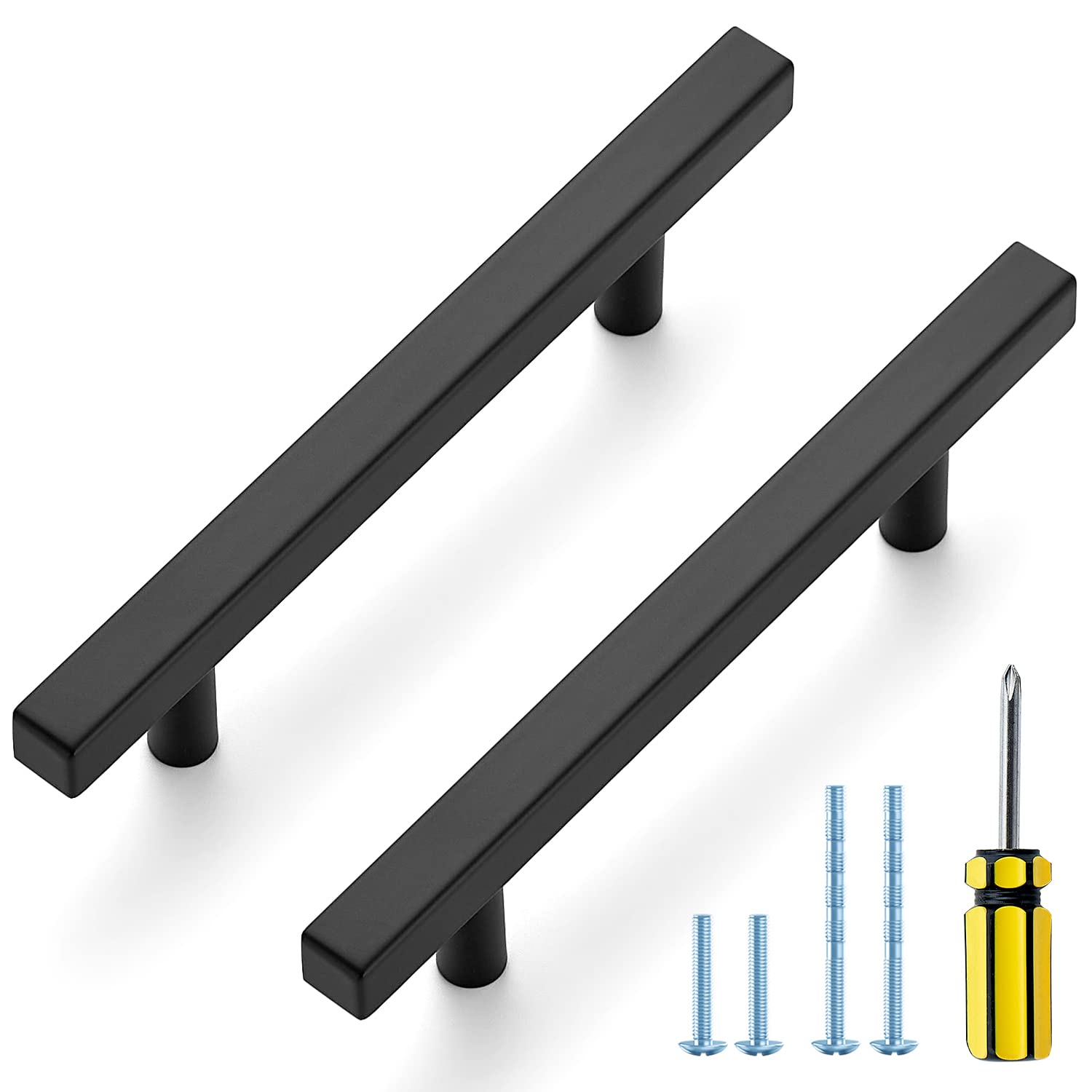 Ravinte Black Cabinet Handles 10 Pack 4 inch Matte Black Square Cabinet Pulls Black Kitchen Hardware 6-3/8 Inch Overall Length Black Kitchen Drawer Pulls
